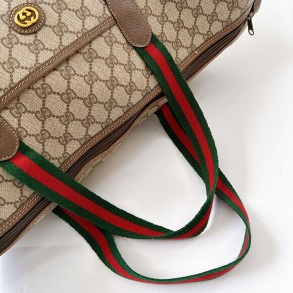 Authentic Gucci XL Travel Tote Supreme Web Canvas Boston Bag Duffle Sherry Purse - Picture 12 of 12